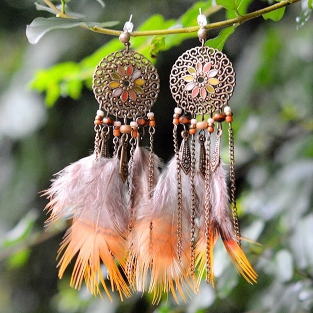 Feather Tassel Earrings - Picture 2 of 4